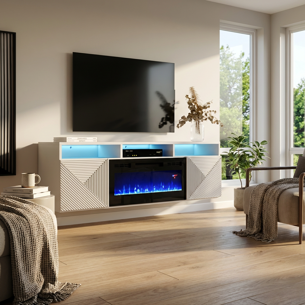 Giza BL-EF Floating Fireplace TV Stand