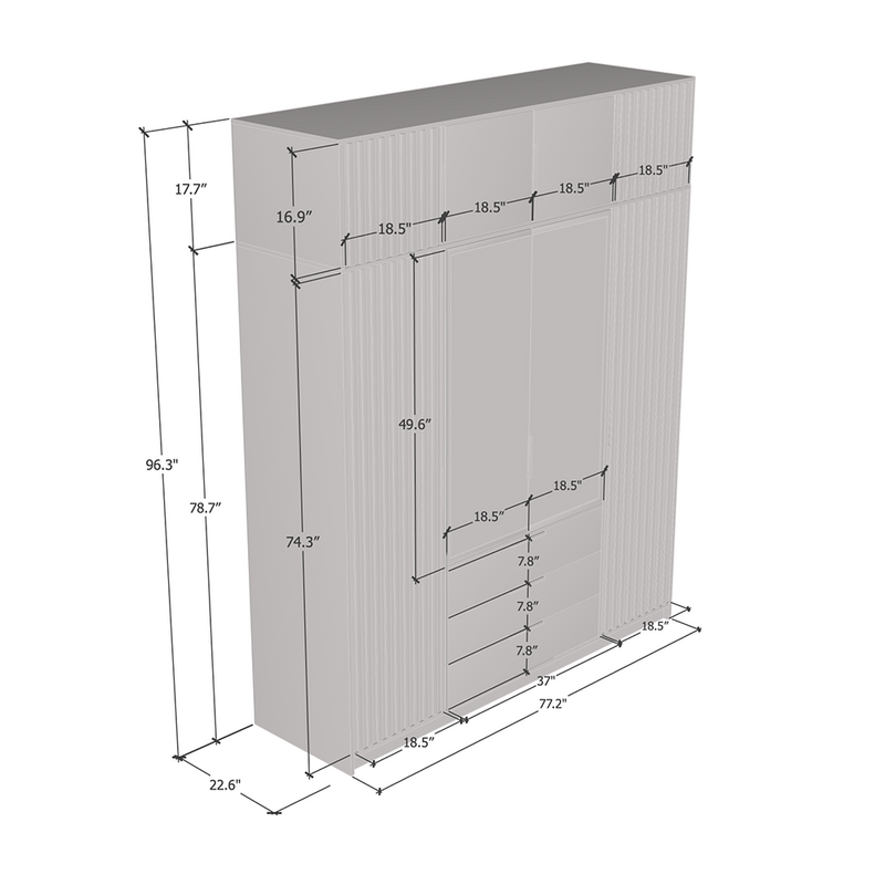 Bali Lux 4D Wardrobe with Extension dimensions diagram