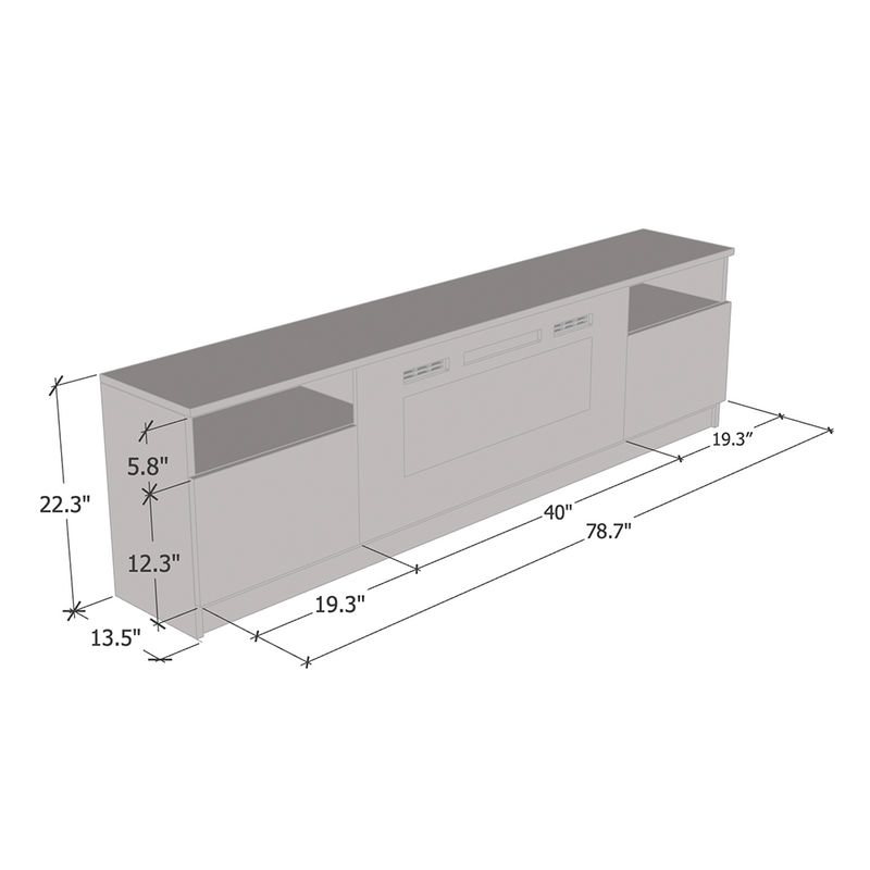 York 02 Fireplace TV Stand dimensions diagram