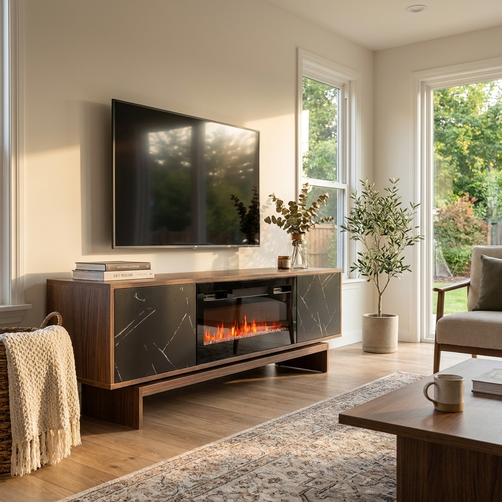 Gram BL-EF Fireplace TV Stand, Walnut/Black, photo 5 of 8