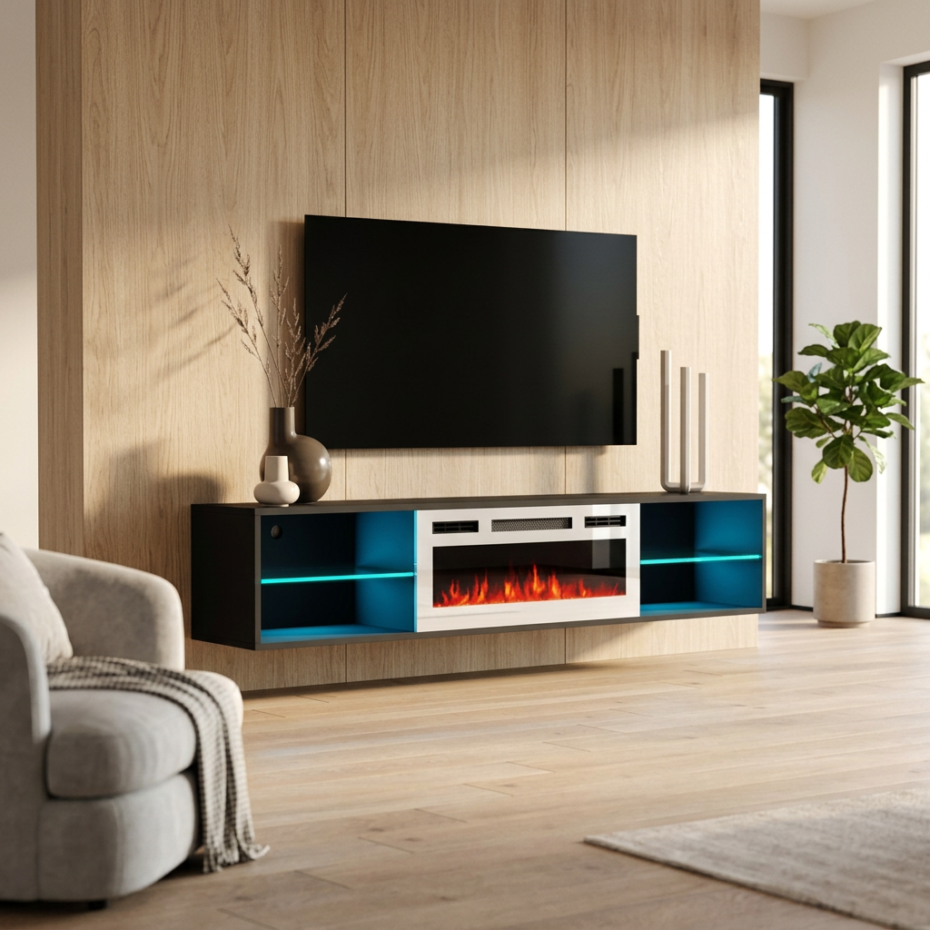 Lima WH-EF Floating Fireplace TV Stand, Black, photo 5 of 6