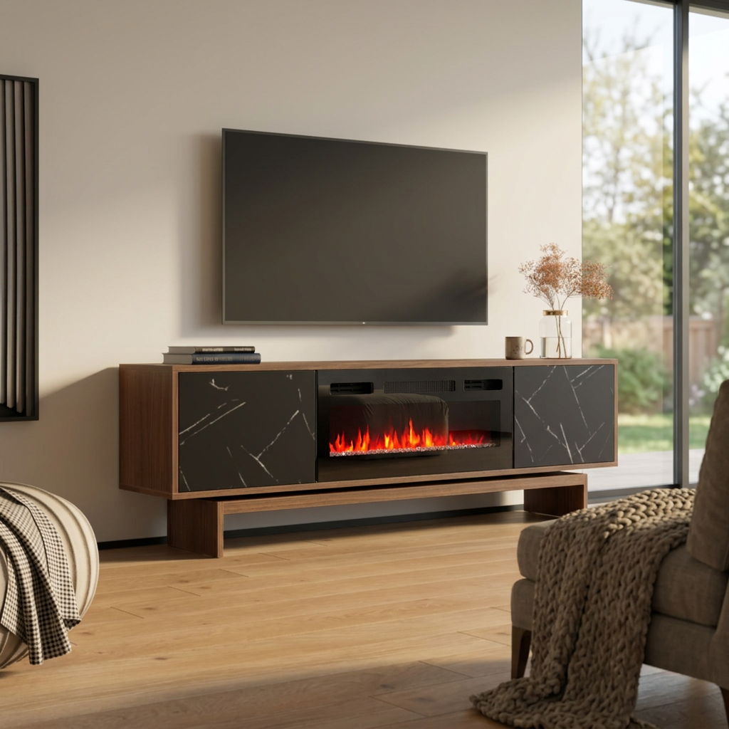 Gram BL-EF Fireplace TV Stand, Walnut/Black, photo 6 of 8