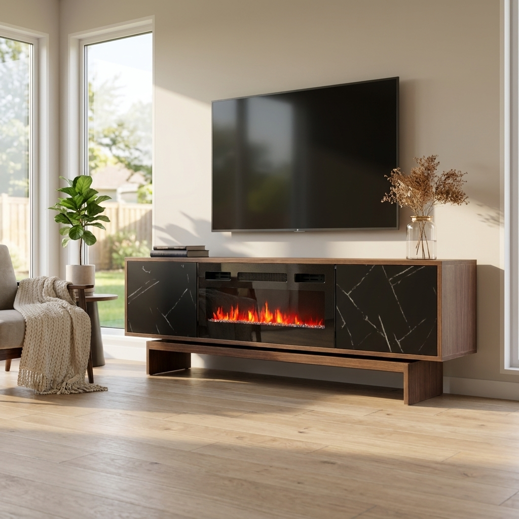 Gram BL-EF Fireplace TV Stand, Walnut/Black, photo 2 of 8