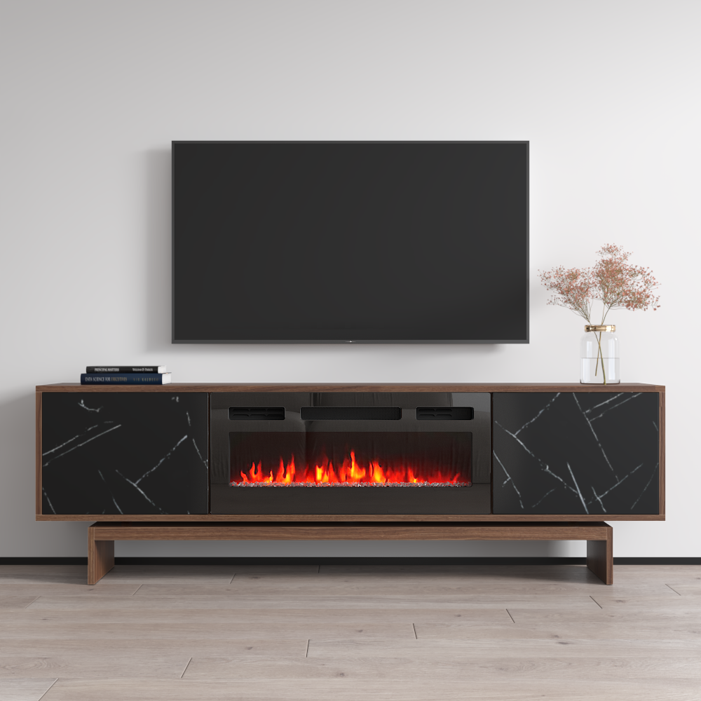 Gram BL-EF Fireplace TV Stand, Walnut/Black, photo 1 of 8