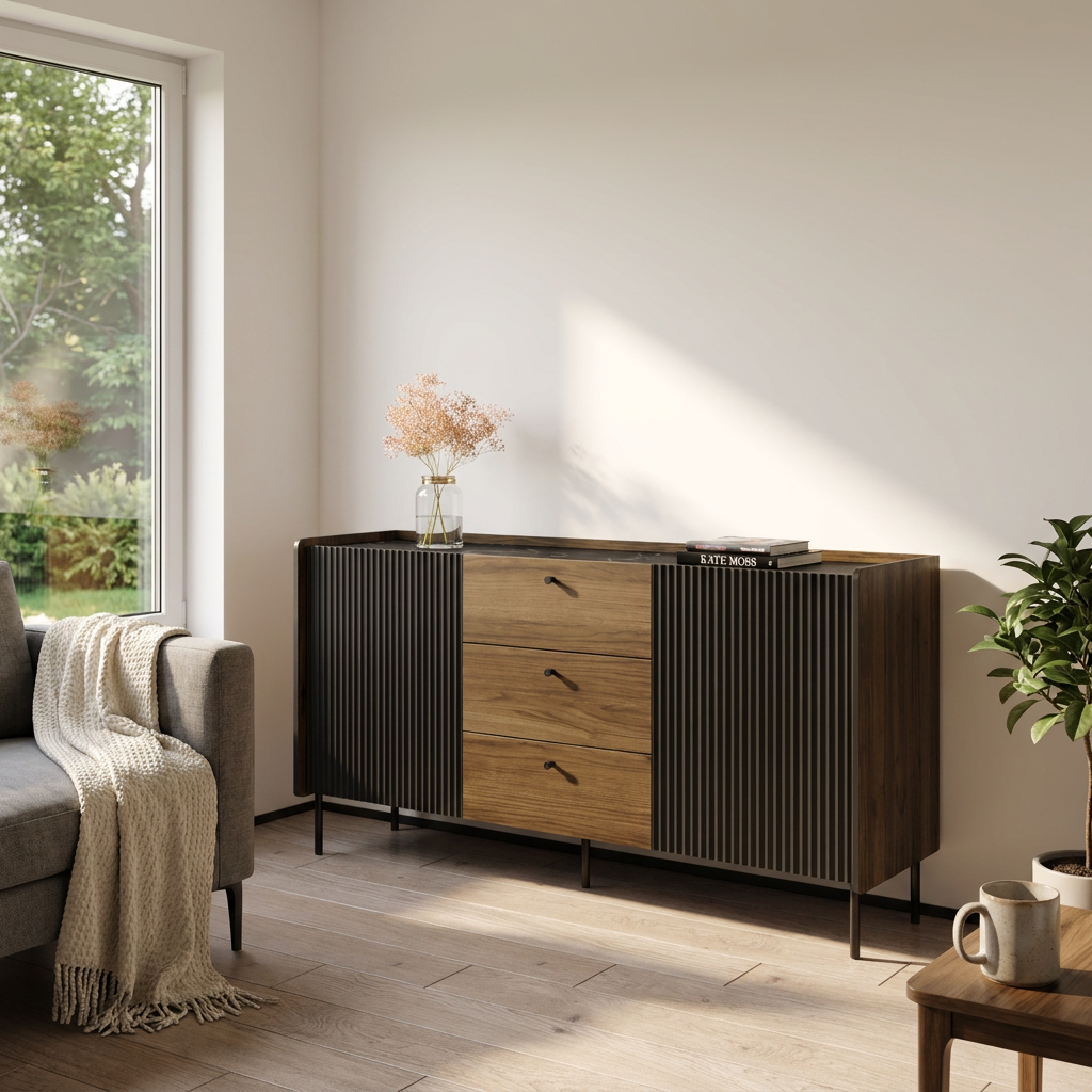 Brandy 2D3S Sideboard, Walnut/Black, photo 5 of 7