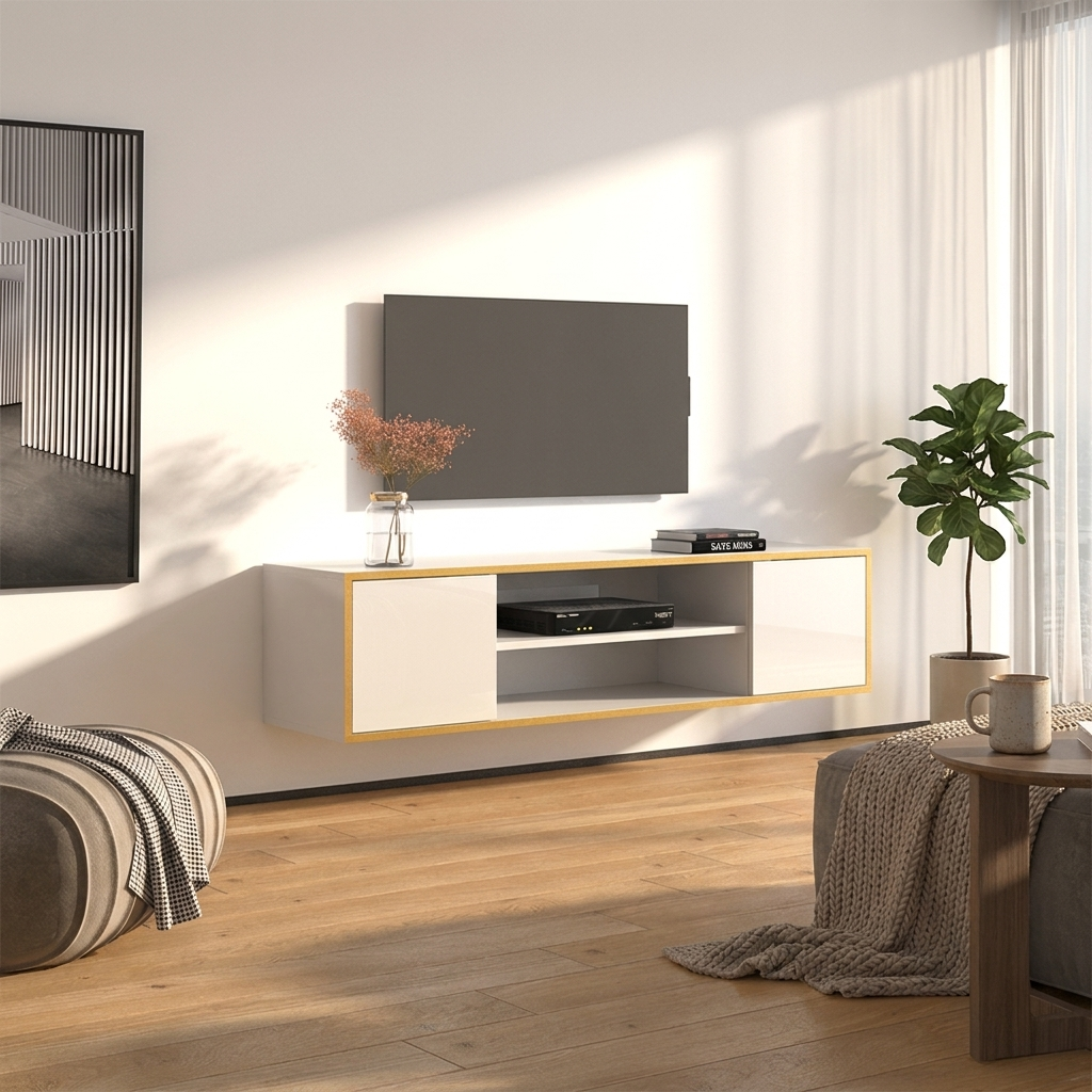 Goldie Floating TV Stand, White, photo 2 of 7
