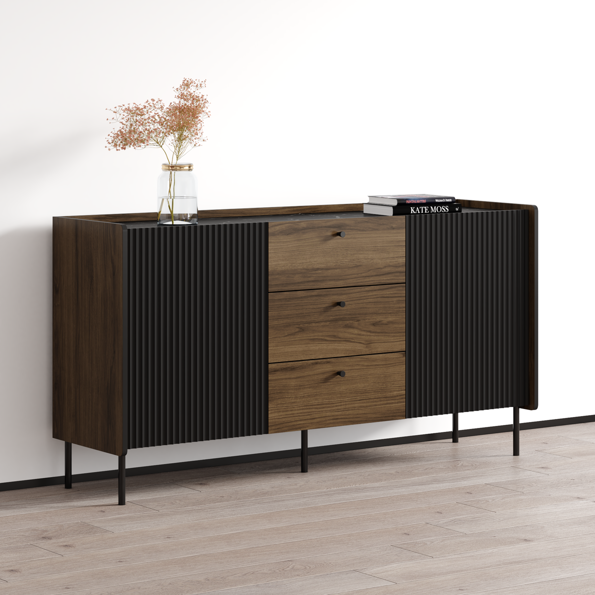 Brandy 2D3S Sideboard, Walnut/Black, photo 3 of 7