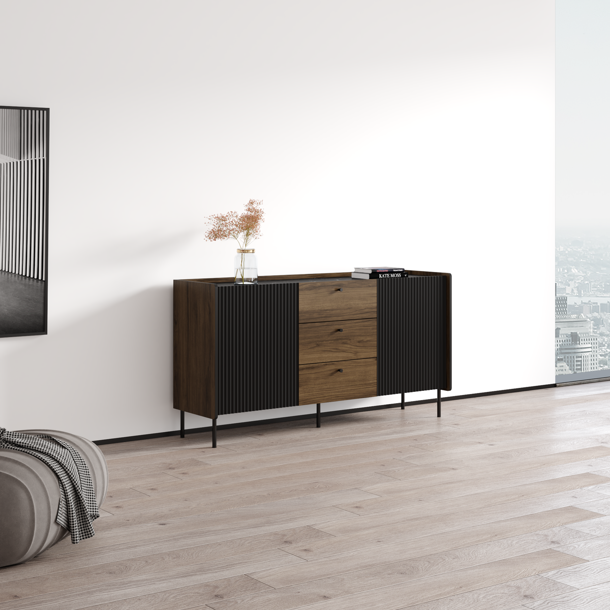 Brandy 2D3S Sideboard, Walnut/Black, photo 4 of 7