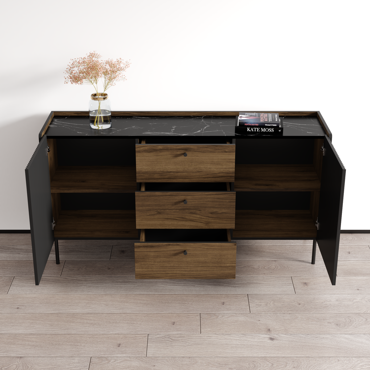 Brandy 2D3S Sideboard, Walnut/Black, photo 7 of 7