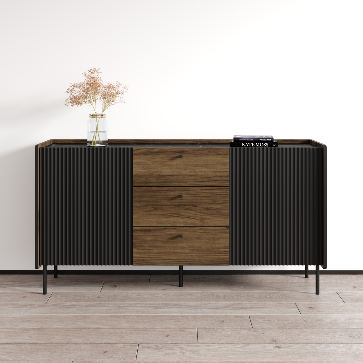 Brandy 2D3S Sideboard, Walnut/Black, photo 1 of 7