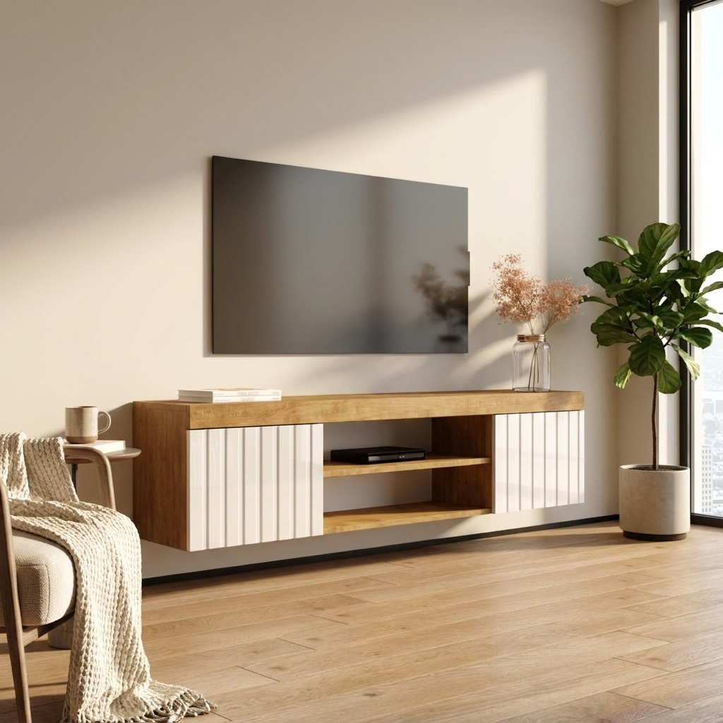 Knoxville Floating TV Stand, Oak/White, photo 8 of 10