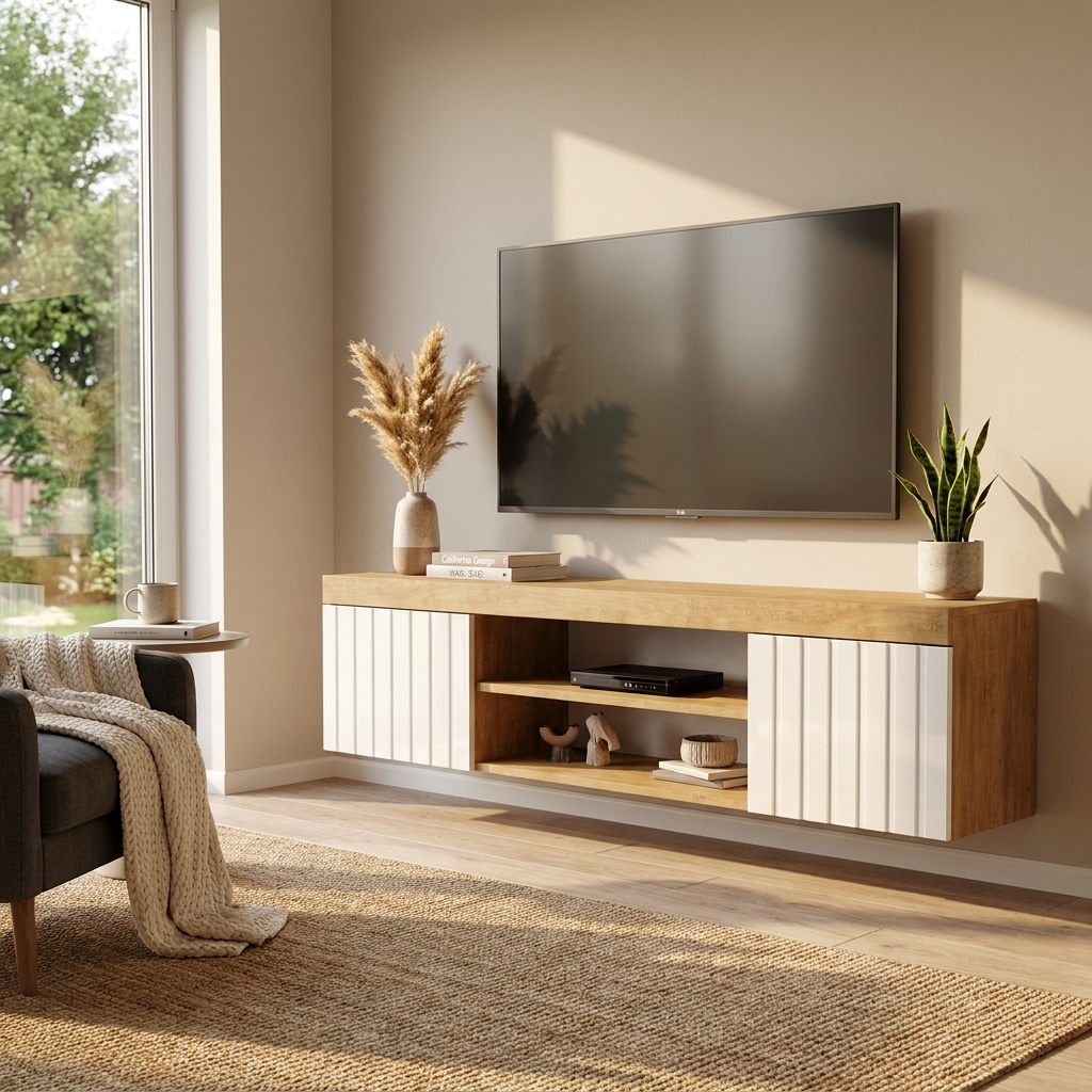 Knoxville Floating TV Stand, Oak/White, photo 2 of 10