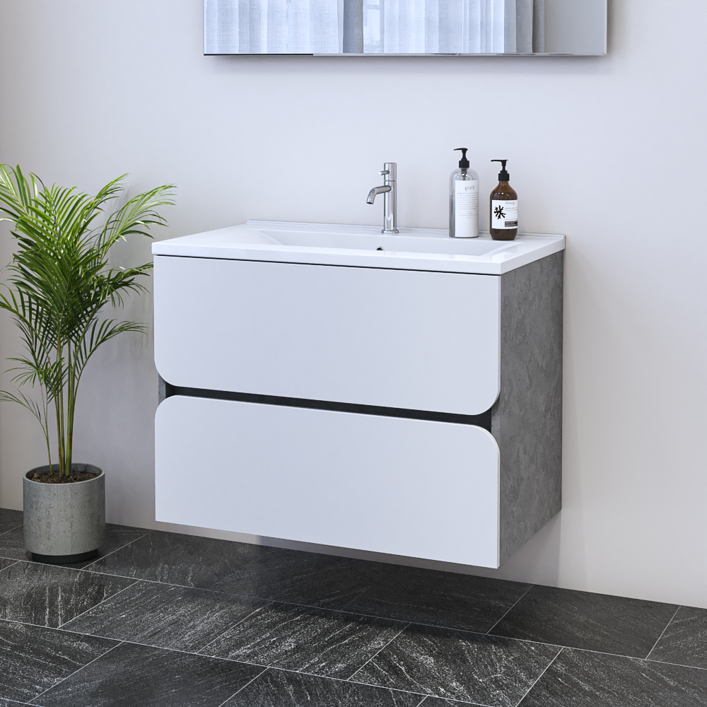 Azurro 2S 80 Floating Bathroom Vanity, Concrete/White, photo 2 of 5