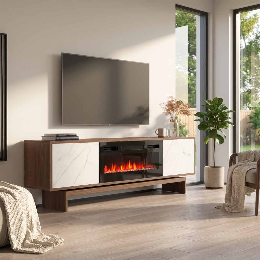 Gram BL-EF Fireplace TV Stand, Walnut/White, photo 5 of 6