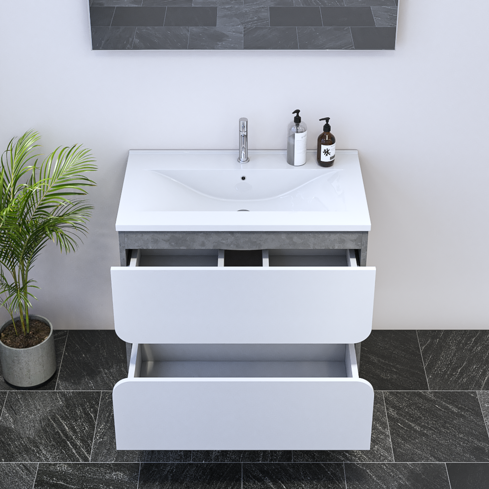 Azurro 2S 80 Floating Bathroom Vanity, Concrete/White, photo 5 of 5