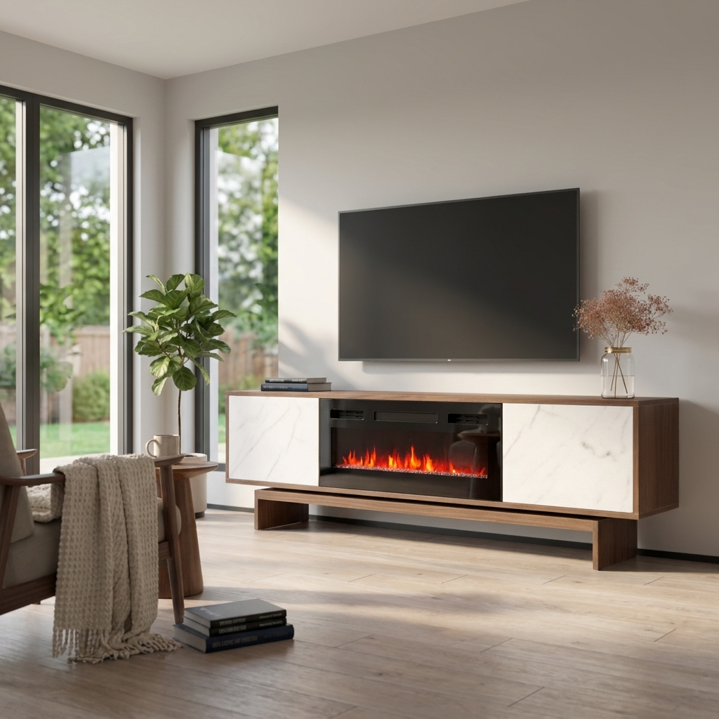 Gram BL-EF Fireplace TV Stand, Walnut/White, photo 2 of 6