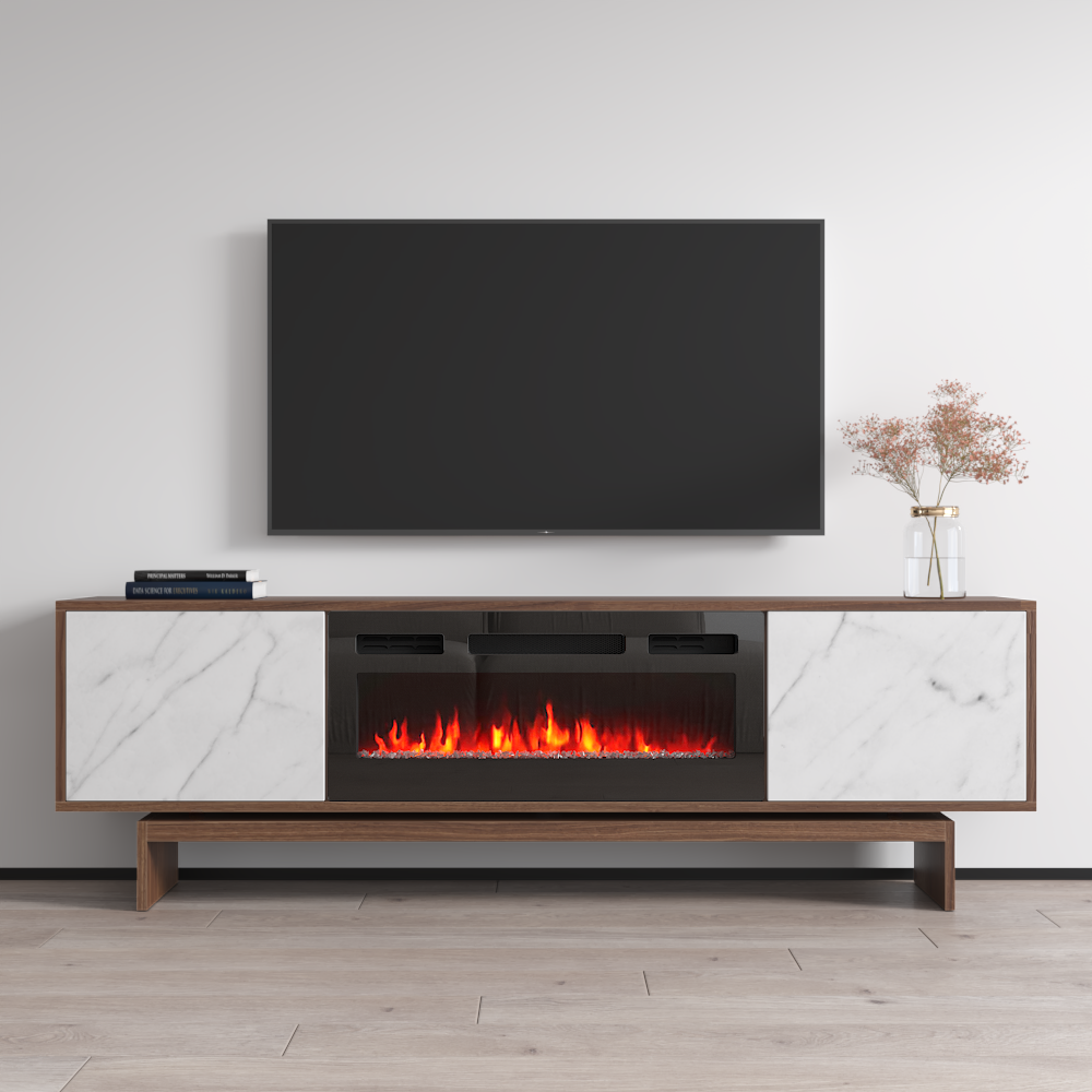 Gram BL-EF Fireplace TV Stand, Walnut/White, photo 1 of 6