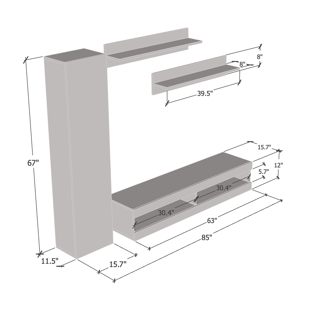 Fly G 34TV Floating Entertainment Center - Meble Furniture