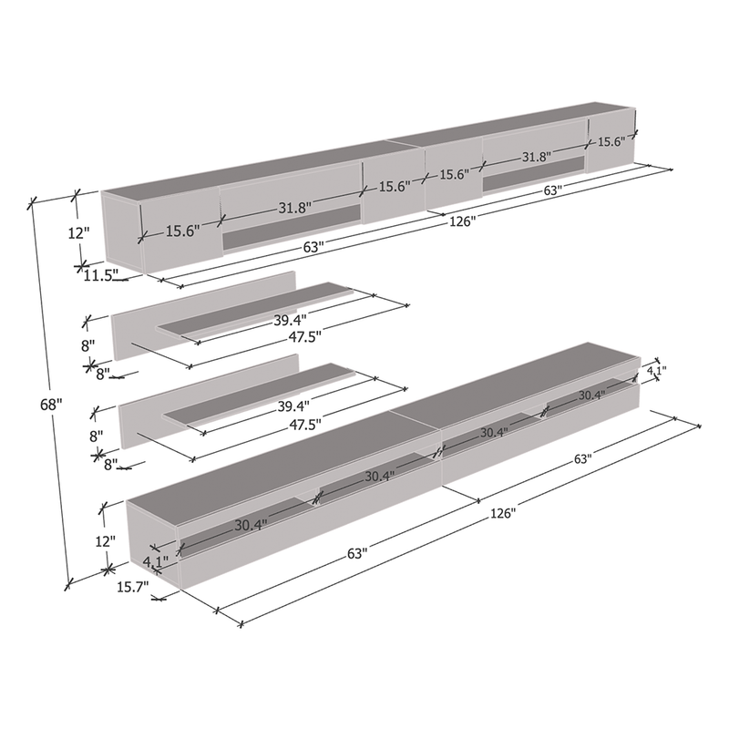 Fly I 35TV Floating Entertainment Center dimensions diagram