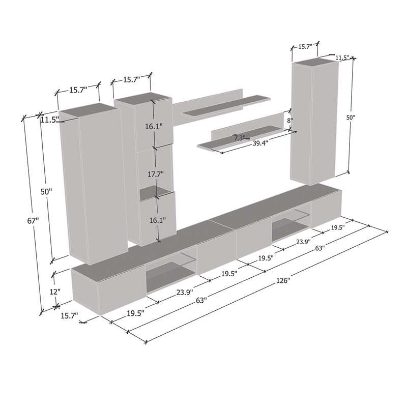 Fly E 30TV Floating Entertainment Center dimensions diagram