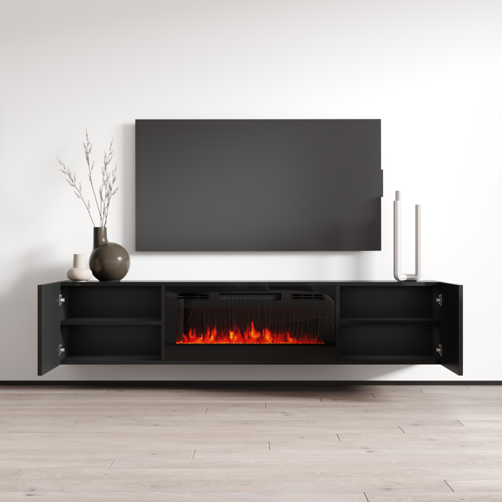 Cali BL-EF Floating Fireplace TV Stand - Meble Furniture