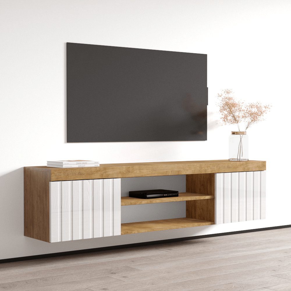 Knoxville Floating TV Stand, Oak/White, photo 3 of 10