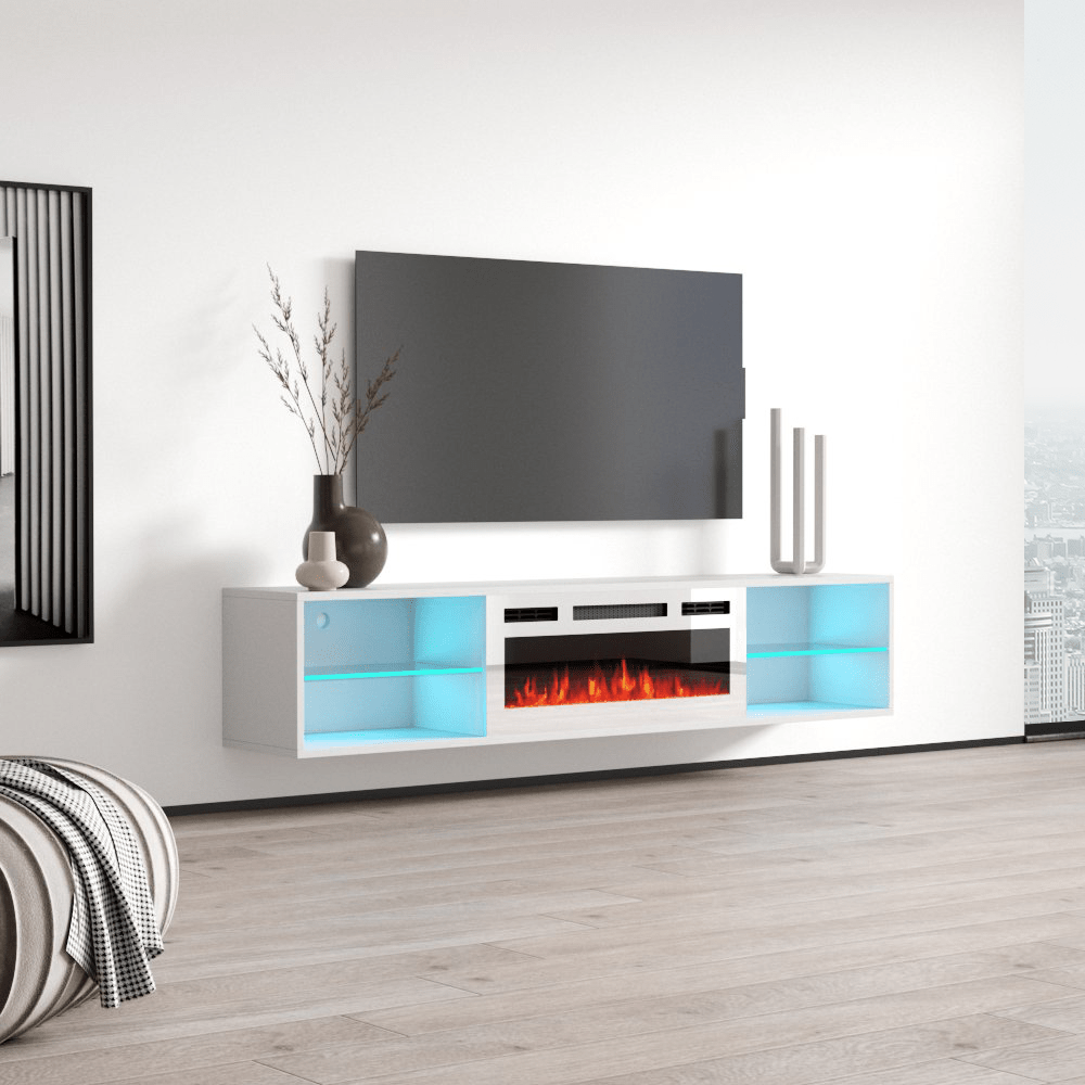 Lima WH-EF Floating Fireplace TV Stand, White, photo 4 of 7