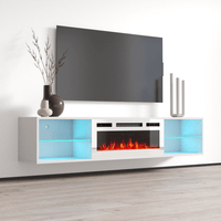 Lima WH-EF Floating Fireplace TV Stand, White, photo 3 of 7