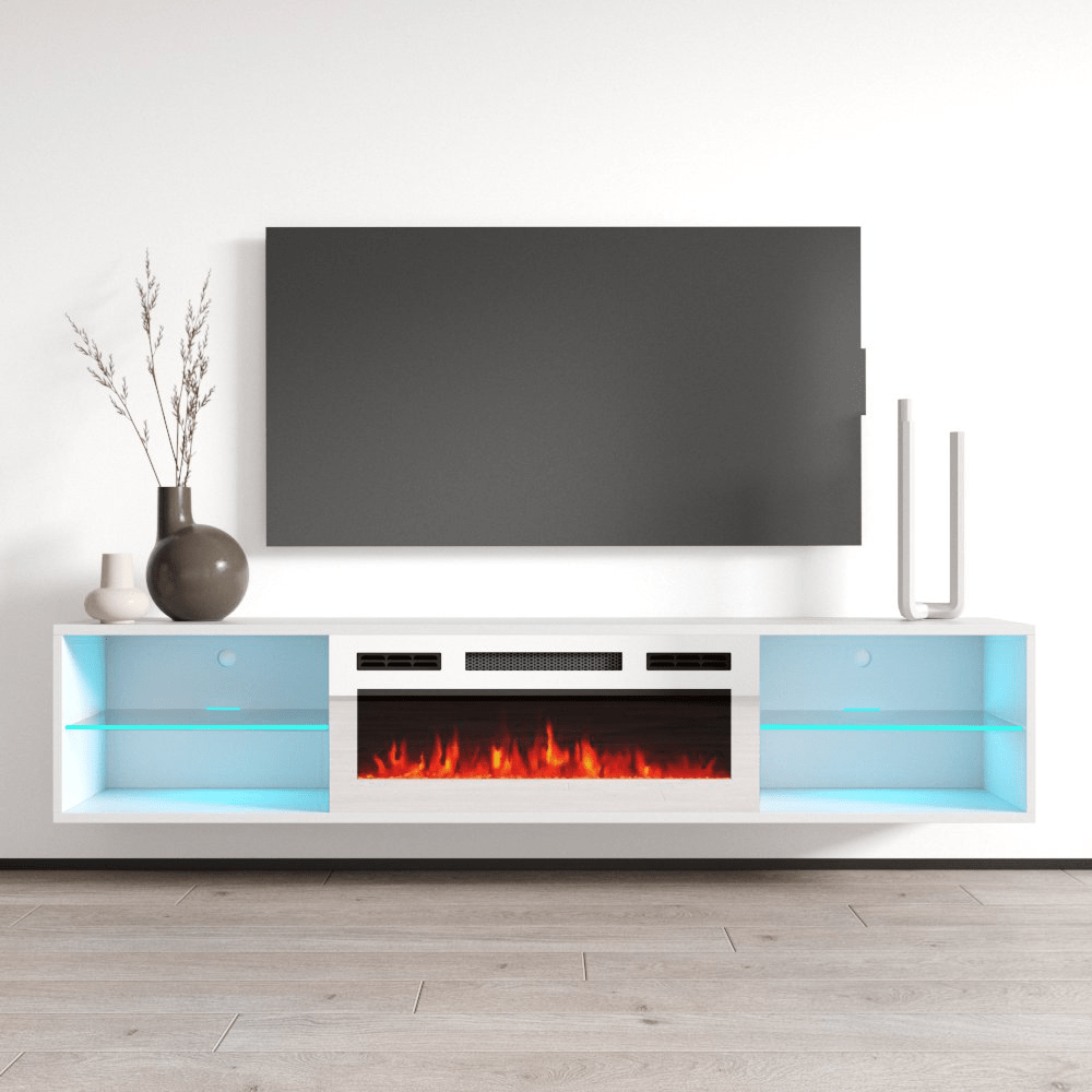 Lima WH-EF Floating Fireplace TV Stand, White, photo 1 of 7