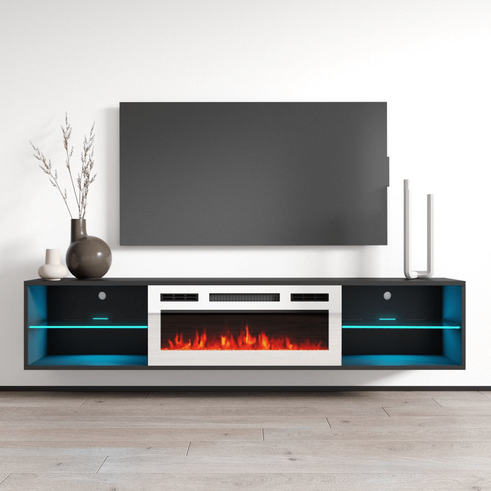 Lima WH-EF Floating Fireplace TV Stand, Black, photo 1 of 6