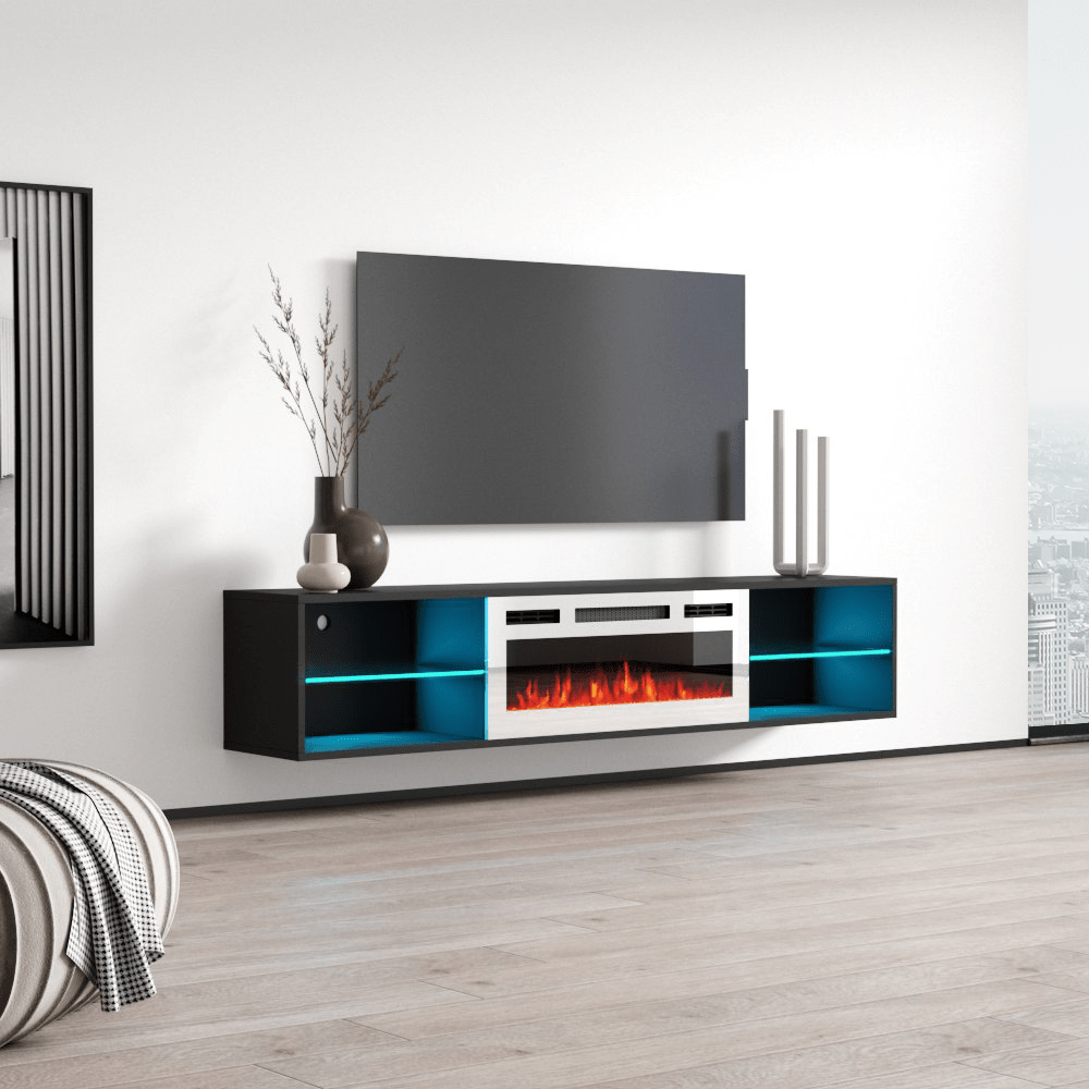 Lima WH-EF Floating Fireplace TV Stand, Black, photo 4 of 6