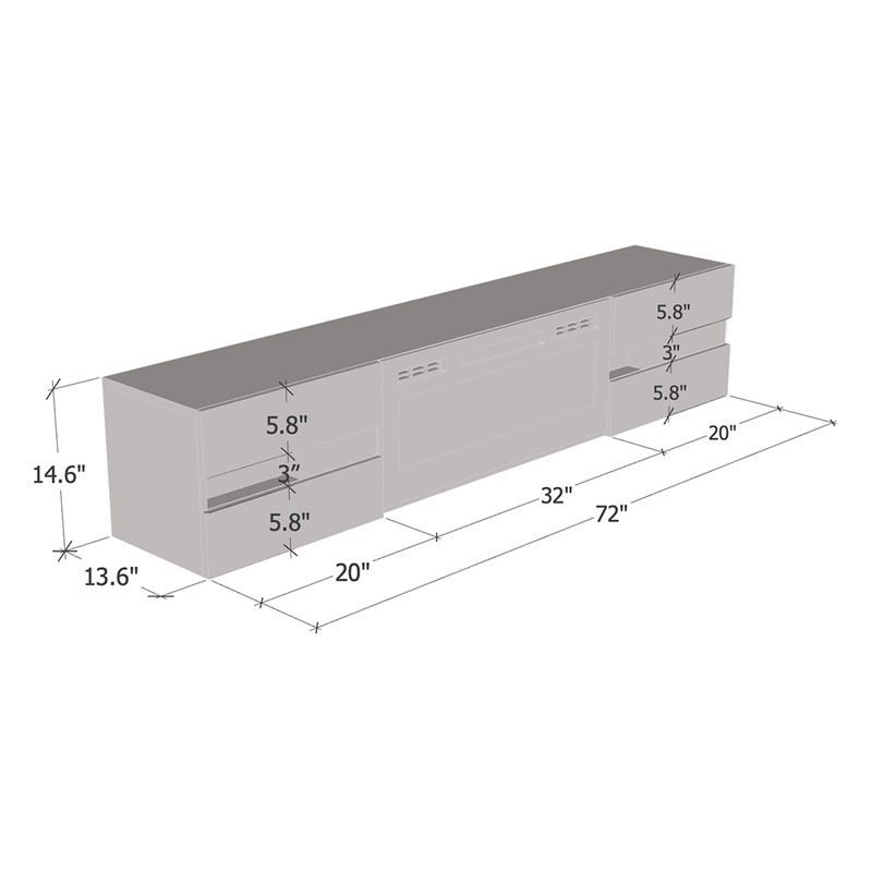 Metro BL-EF Floating Fireplace TV Stand dimensions diagram