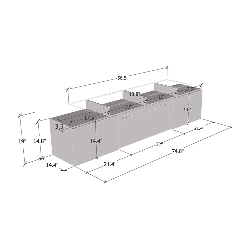 Rova WH-EF Fireplace TV Stand dimensions diagram